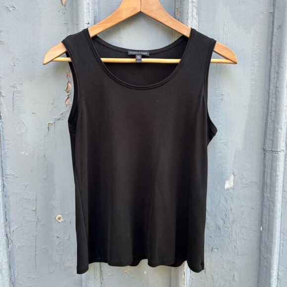 Eileen Fisher Black Stretch Silk Jersey Scoop Neck Tank, size XS - Picture 4 of 8